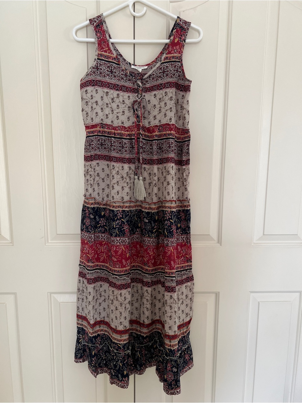 beachlunchlounge Casual Cotton Maxi Dress with Red & Navy Stripes